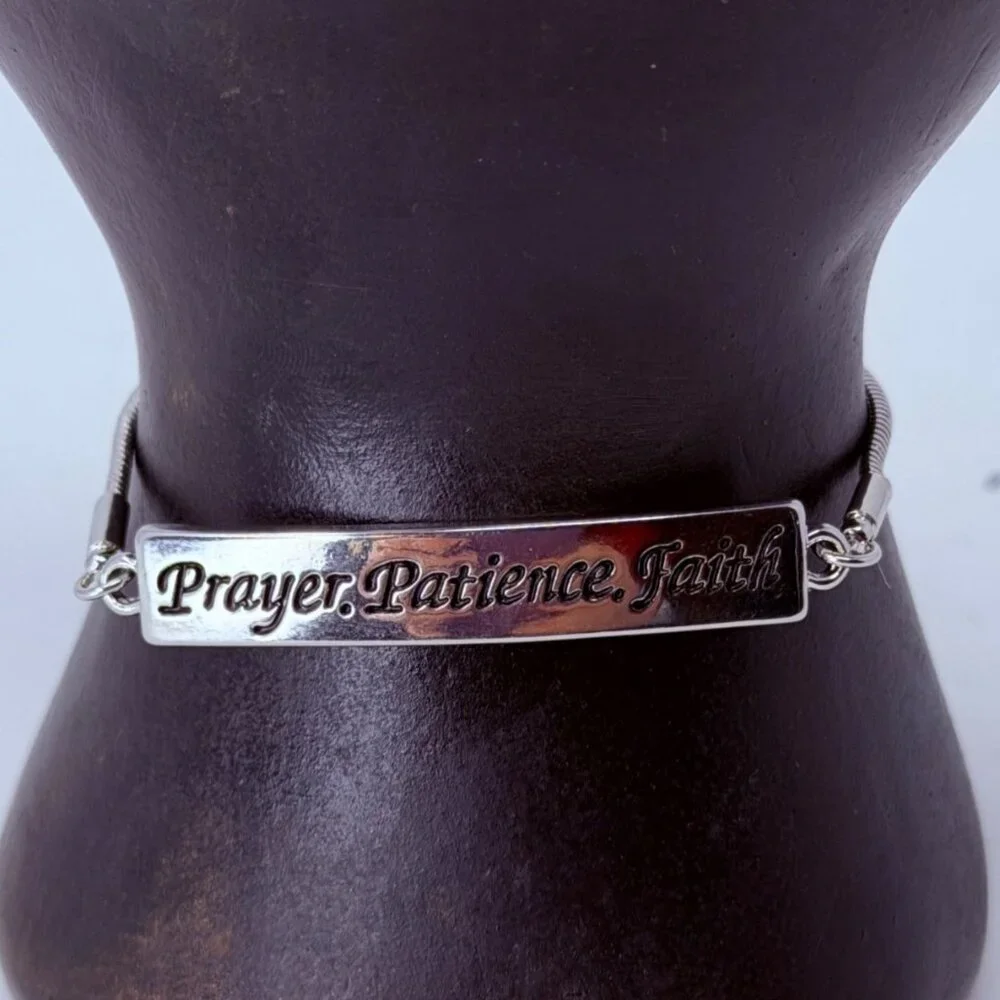 Zoes Loft Prayer Patience Faith Engraved Slider Bracelet Rhodium Plate Christian